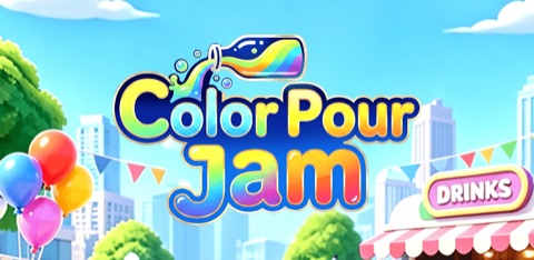 Color Pour Jam promotional artwork with rainbow juice pouring into the logo